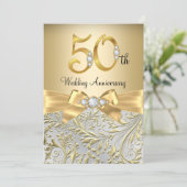 Invitation Élégant or bow diamant 50e anniversaire (Debout devant)