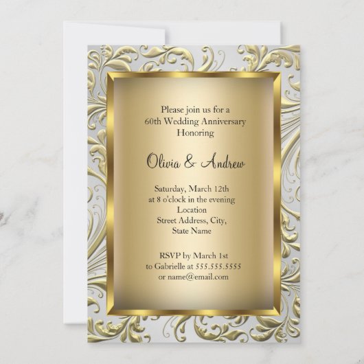 Invitation Élégant or bow diamant 60e anniversaire (Dos)