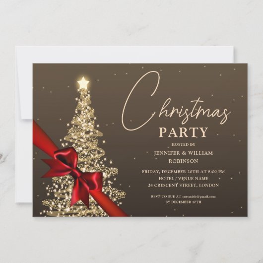 Invitation Élégant or chatoyant Noël Arbre vacances (Devant)