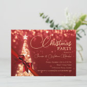 Invitation Élégant or chatoyant Xmas arbre de vacances vert (Debout devant)