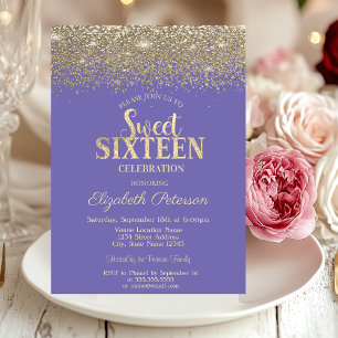 Invitation Elégant or Confetti Diamants Lavander Sweet 16