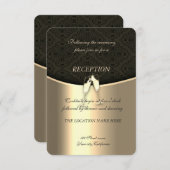 Invitation Elégant Or, Damas, Lunettes Vin Mariage Réception (Devant / Derrière)