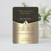 Invitation Élégant or, damas, verres à vin mariage réception (Debout devant)