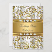 Invitation Elégant or Damask blanc argent diamant Anniversair (Dos)