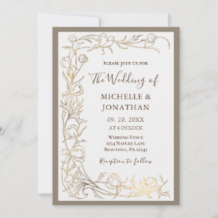 Invitation Elégant or Delicate Fleurs Mariage chrétien