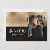 Invitation Elégant or élégant noir doux seize anniversaire (Devant)
