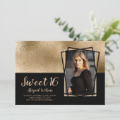 Invitation Elégant or élégant noir doux seize anniversaire (Debout devant)