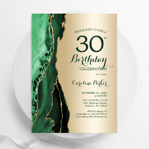 Invitation Elégant Or Emerald Green Agate 30e anniversaire