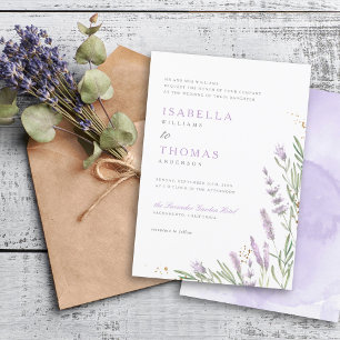Invitation Elégant or et aquarelle Lavender Mariage floral