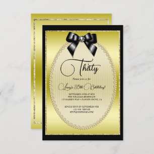 Invitation Elégant or, et Black Jewel Bow Anniversaire