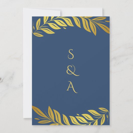 Invitation Elégant or et bleu arabe et Mariage anglais (Dos)