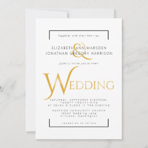 Invitation Élégant Or et écriture noire Mariage religieux