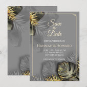 Invitation Elégant or et gris Botanique, Tropical (Devant / Derrière)