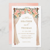 Invitation Élégant or et Mariage d'arc floral de pêche (Devant / Derrière)