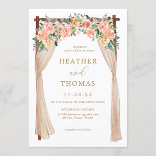 Invitation Élégant or et Mariage d'arc floral de pêche