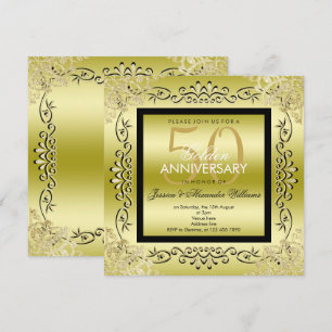 Invitation Élégant Or et Noir 50e Anniversaire de Mariage pou