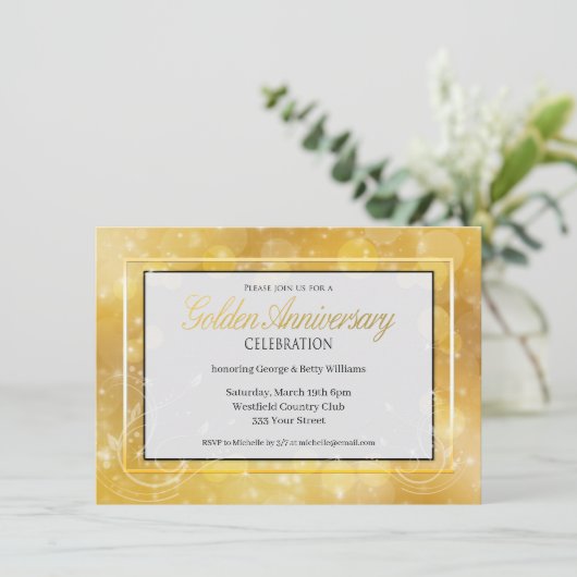 Invitation Élégant Or et Noir Anniversaire de Mariage de Noce (Debout devant)