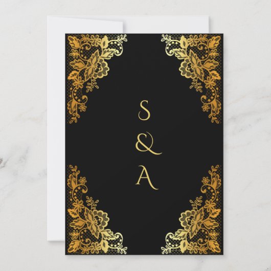 Invitation Elégant or et noir arabe et Mariage anglais (Dos)