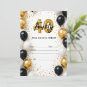 Invitation Elégant or et noir ballon 40e anniversaire Invitat (Debout devant)