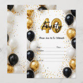 Invitation Elégant or et noir ballon 40e anniversaire Invitat (Devant / Derrière)