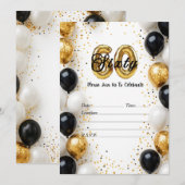 Invitation Elégant or et noir ballon 60e anniversaire Invitat (Devant / Derrière)
