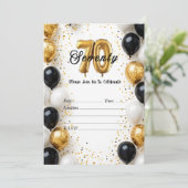 Invitation Elégant or et noir ballon 70e anniversaire Invitat (Debout devant)
