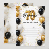 Invitation Elégant or et noir ballon 70e anniversaire Invitat (Devant / Derrière)