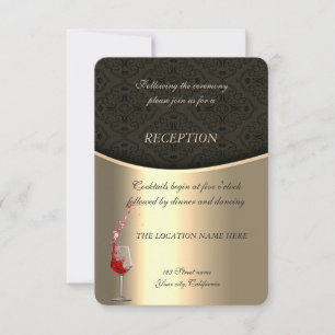 Invitation Élégant or et noir Damassé Réception de mariage