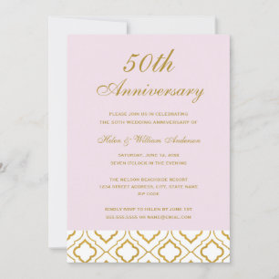 Invitation Élégant or et rose 50e anniversaire de mariage