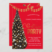 Invitation Elégant or festif sapin de Noël, rouge (Devant / Derrière)