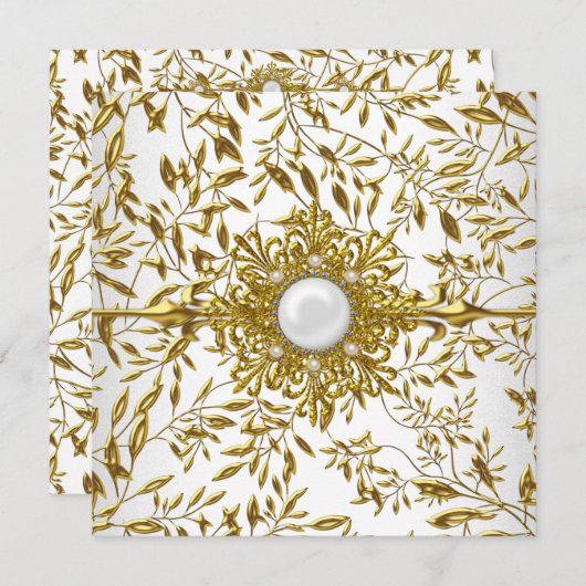 Invitation Elégant or fleuri Bijou blanc 21e anniversaire 2 (Devant / Derrière)