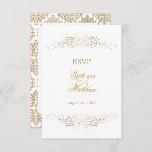 Invitation Elégant or fleurit Damask RSVP (Devant / Derrière)