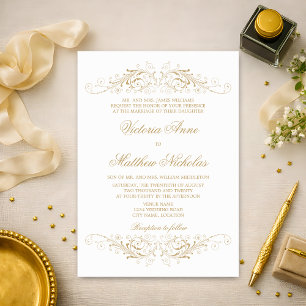 Invitation Elégant or fleurit et Damask