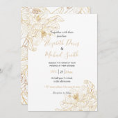 Invitation Elégant Or Fleurs de Fleurs de Fleurs de Cerisier  (Devant / Derrière)