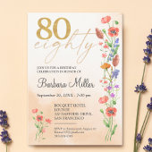 Invitation Elégant or floral 80e anniversaire - 80 ans