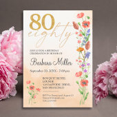 Invitation Elégant or floral 80e anniversaire - 80 ans Invit