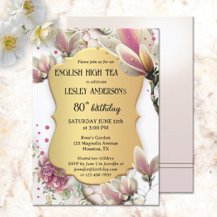 Invitation Elégant or Floral Anglais High Tea Anniversaire