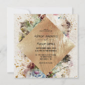 Invitation Elégant or Floral Aquarelle Mariage rustique (Devant)