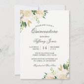 Invitation Elégant or Floral Aquarelle Quinceanera (Devant)