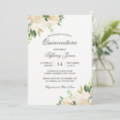 Invitation Elégant or Floral Aquarelle Quinceanera (Debout devant)