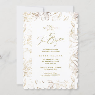 Invitation Élégant or floral Baptême botanique
