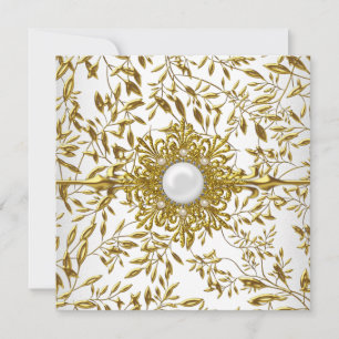 Invitation Élégant Or Floral Blanc Jewel 21e Anniversaire 2
