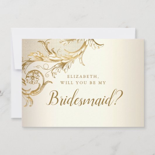 Invitation Élégant or Floral Damask Script Bridesmaid (Devant)
