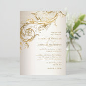 Invitation Elégant or Floral Damask Shiny Champagne Mariage (Debout devant)