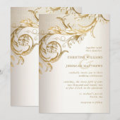 Invitation Elégant or Floral Damask Shiny Champagne Mariage (Devant / Derrière)