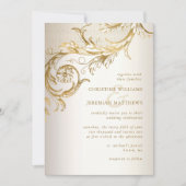 Invitation Élégant or floral Damask tout en un Mariage RSVP (Devant)