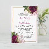 Invitation Élégant or floral et Mariage Rose de Bourgogne (Debout devant)