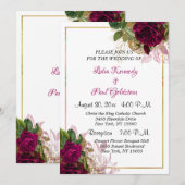 Invitation Élégant or floral et Mariage Rose de Bourgogne (Devant / Derrière)