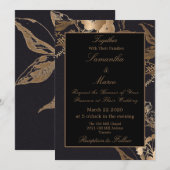 Invitation Élégant or Floral Faux Mariage métallique (Devant / Derrière)