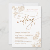 Invitation Élégant or Floral Mariage de script moderne (Devant)